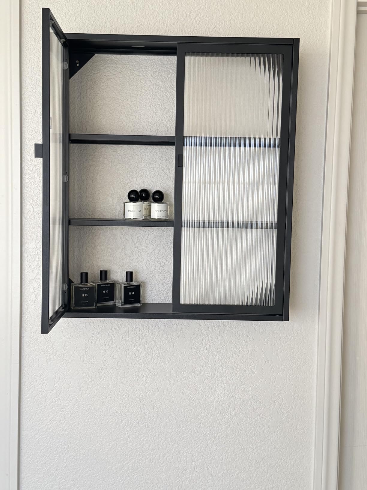 Bathroom Medicine Cabinet with Glass Doors & Sensor LED Lights, Over Toilet Bathroom Organizer, Space-Saving Wall-Mounted Storage for Living Room, Kitchen, Laundry Room (23.6