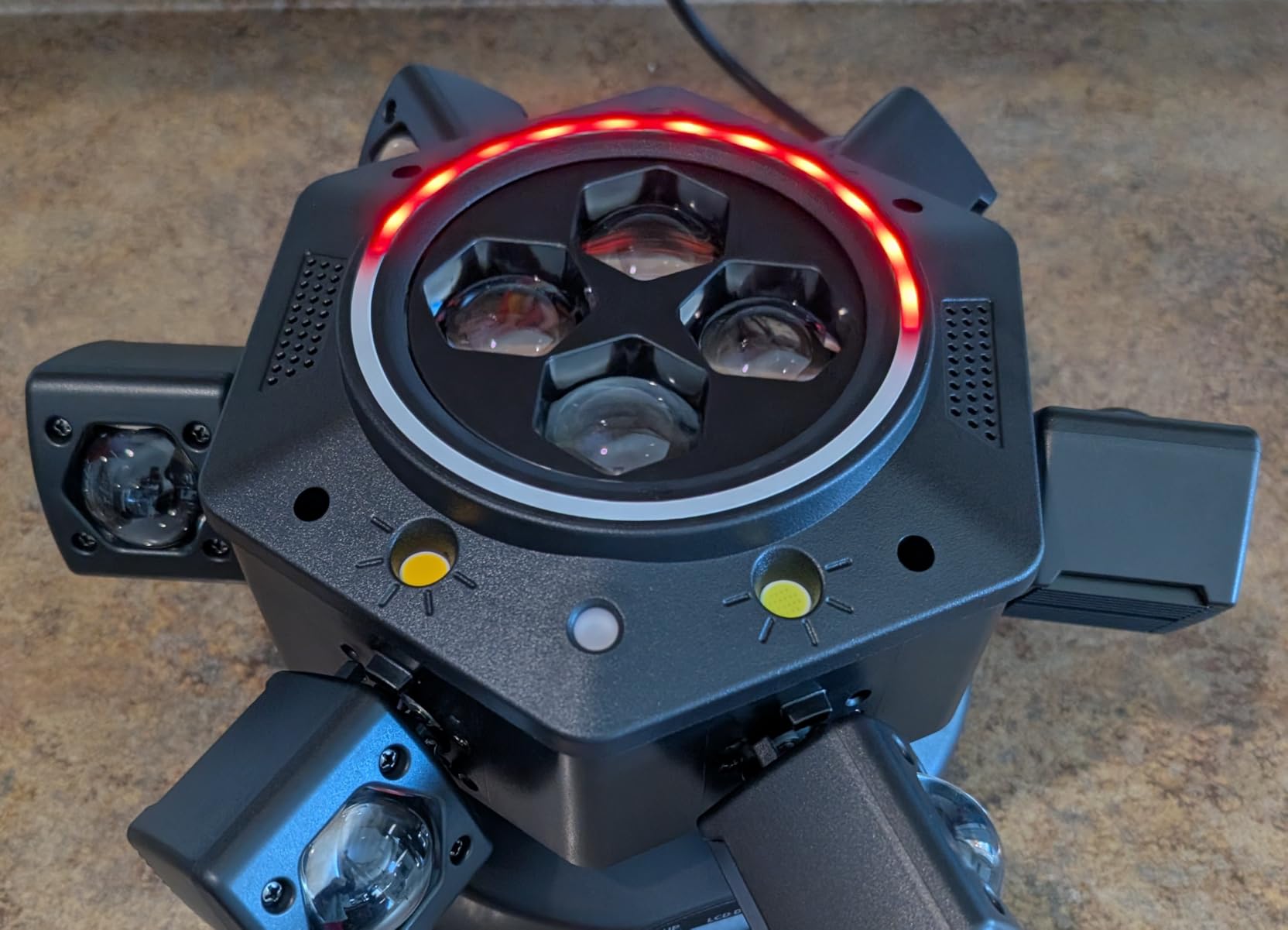 MINGJIE 6 Arm Moving Head DJ Lights, 150W RGBW LED Stage Lighting with Strobe & Bee-Eye Effect, Red/Green Starry, DMX512, Remote Control, Sound Activated, 540° Rotation for Party, Clubs, Disco (Gen II) customer photo 2