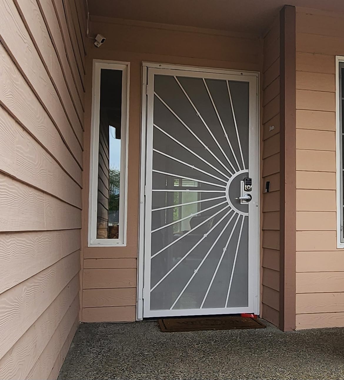 JUBEST 32 in. x 80 in. Security Door, Exterior Front Entry Door, Outswing Steel Security Door with Perforated Metal Screen, Powder Coated White, Lock Not Include customer photo 1