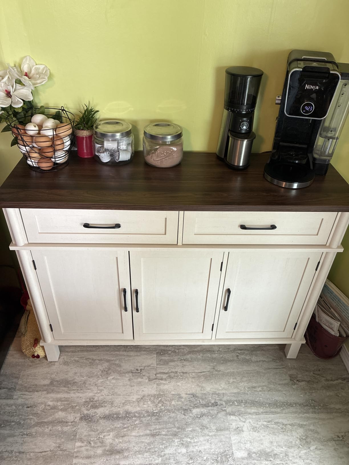 ONBRILL 48 Inch Buffet Cabinet with Storage, Farmhouse Sideboard Buffet w/2 Drawers and 3 Doors, Wood Coffee Bar Cabinet with Adjustable Shelves, Sideboard Storage for Kitchen, Living Room, Brown customer photo 1