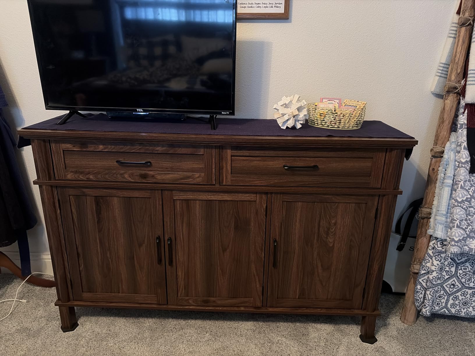 ONBRILL 48 Inch Buffet Cabinet with Storage, Farmhouse Sideboard Buffet w/2 Drawers and 3 Doors, Wood Coffee Bar Cabinet with Adjustable Shelves, Sideboard Storage for Kitchen, Living Room, Brown customer photo 2