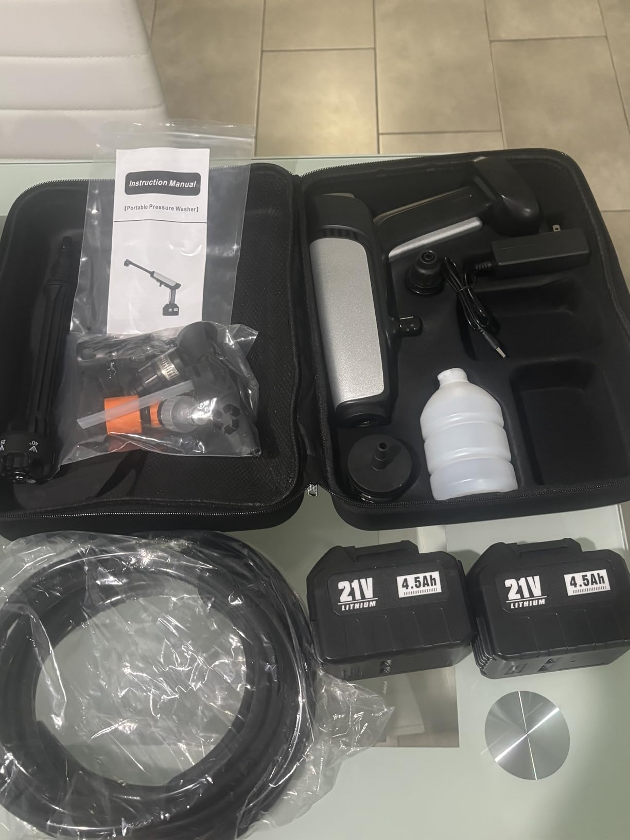 Cordless Pressure Washer Battery Powered, Portable Power Washer with 2pcs 4.5Ah 21V Battery & Charger & 6-in-1 Nozzle, 2 Power Level & On/Off Button, Handheld Pressure Washer for Car, Home, Garden Patio customer photo 1