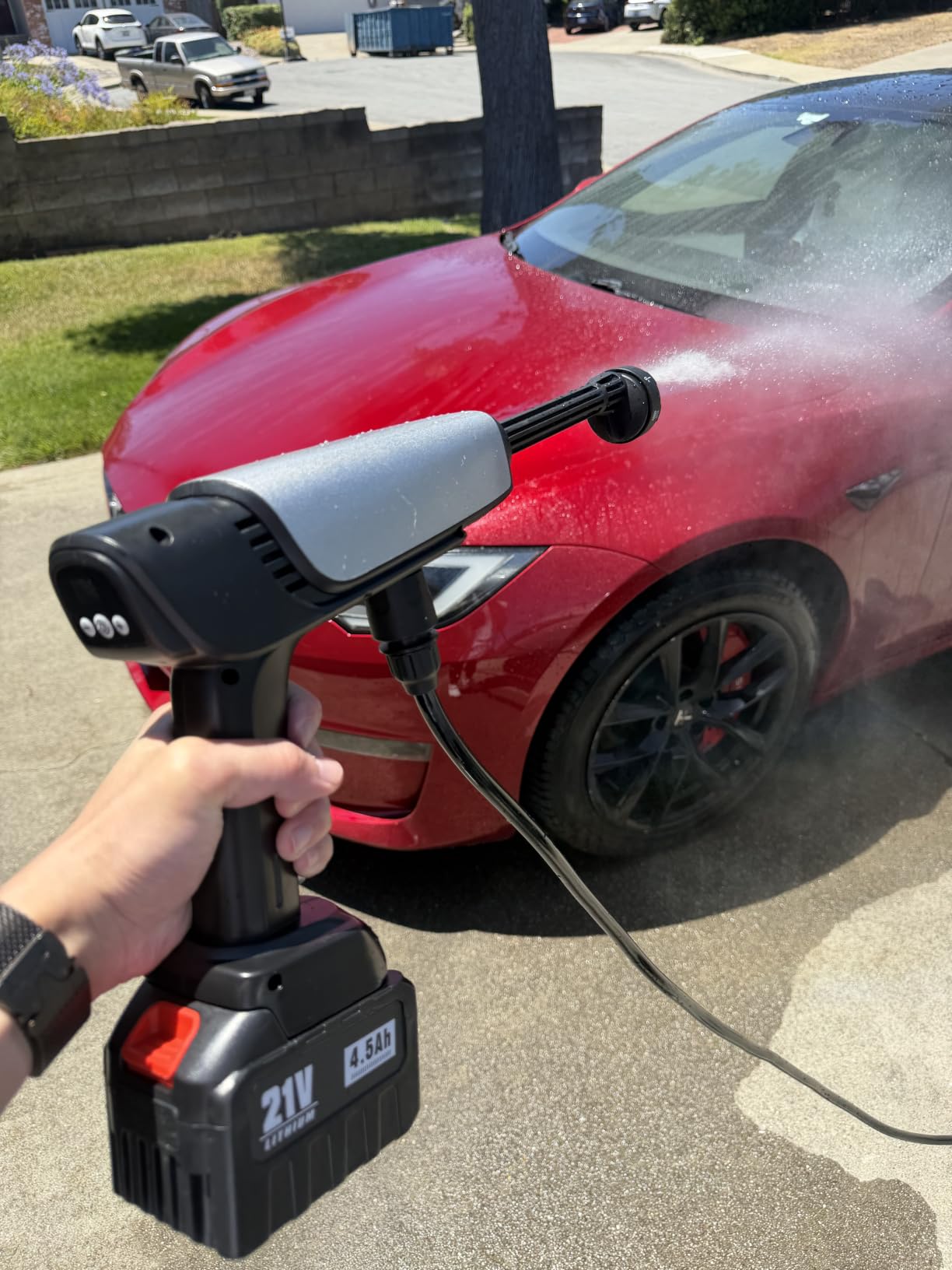 Cordless Pressure Washer Battery Powered, Portable Power Washer with 2pcs 4.5Ah 21V Battery & Charger & 6-in-1 Nozzle, 2 Power Level & On/Off Button, Handheld Pressure Washer for Car, Home, Garden Patio customer photo 2