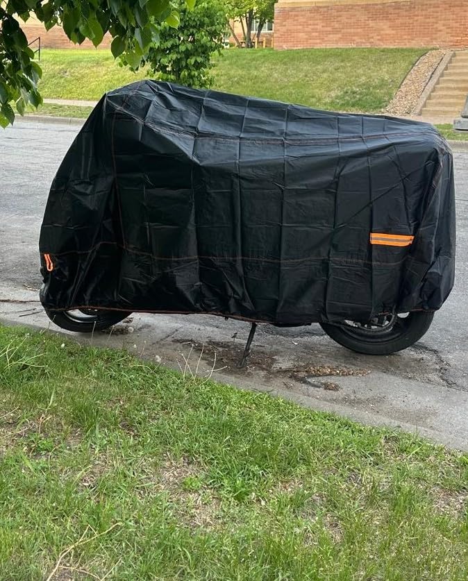 Enzeno Motorcycle Cover 210D Oxford Fabric Motorcycle Covers Waterproof Outdoor Windproof Dustproof Moped Cover with snap Fastener 245x105x125cm Motorcycle tarp Motorbike Cover Black customer photo 1