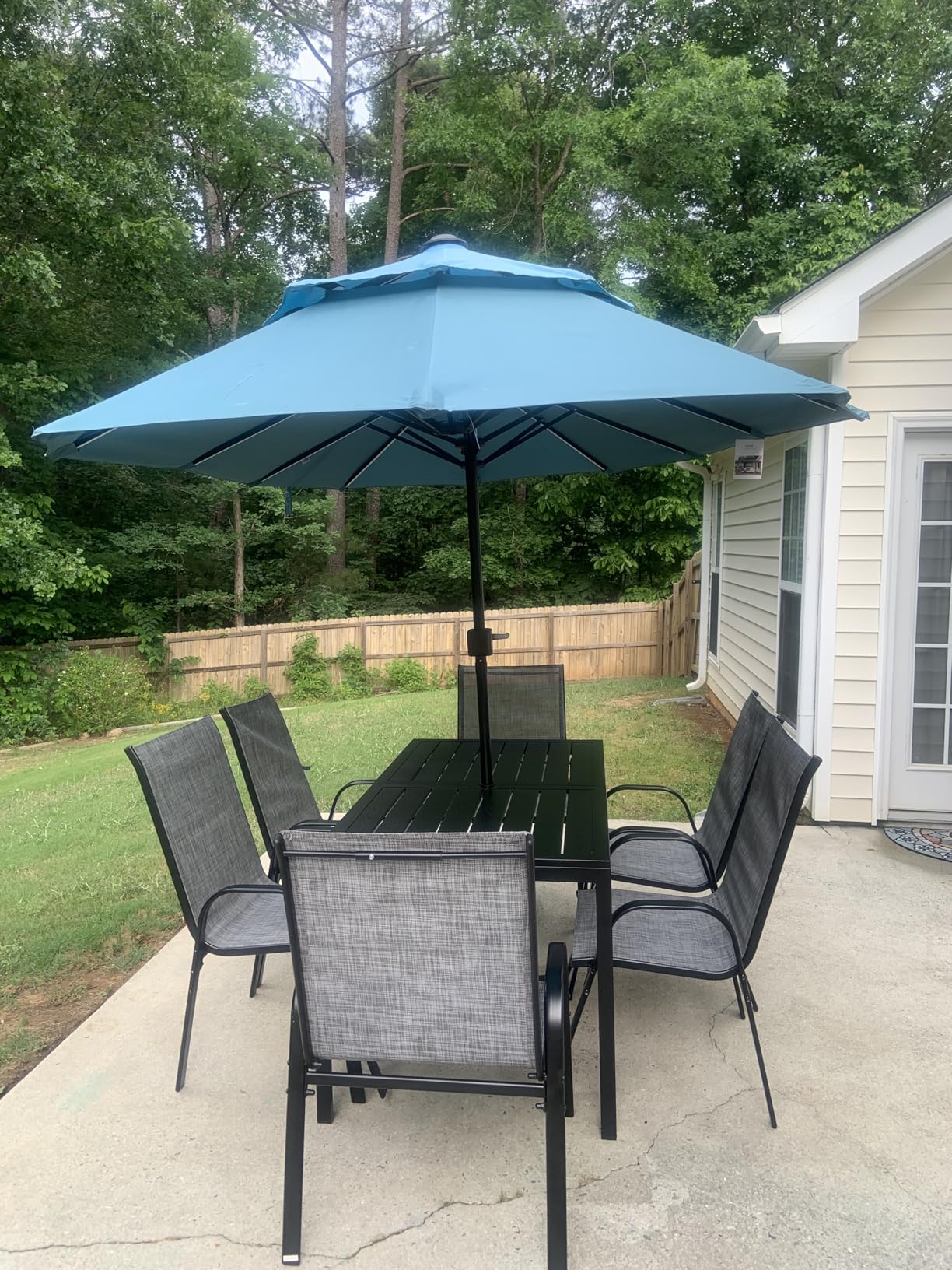 Pamapic Outdoor Dining Sets for 6, Rectangular Steel Slat Table with 6 Textilene Chairs, 7 Piece Patio Table and Chairs Set with Umbrella Hole for Patio, Garden, Backyard and Poolside customer photo 1