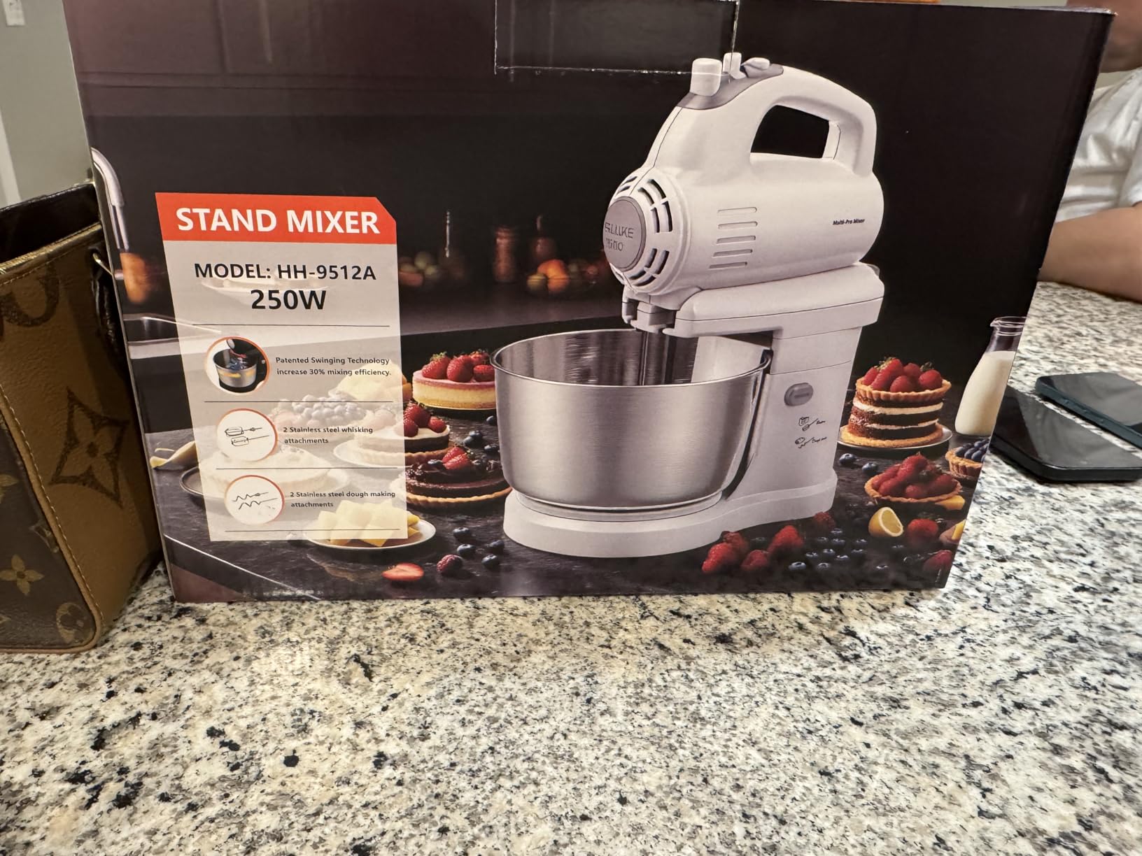 3.2QT 2-in-1 Stand Mixer, Electric Kitchen Mixer with Auto-Rotating Bowl & Tilt-Head, 5-Speed 250W Turbo Baking Machine for Beginners with Beater & Dough Hook for Cookie, Bread, Cake (White) customer photo 1