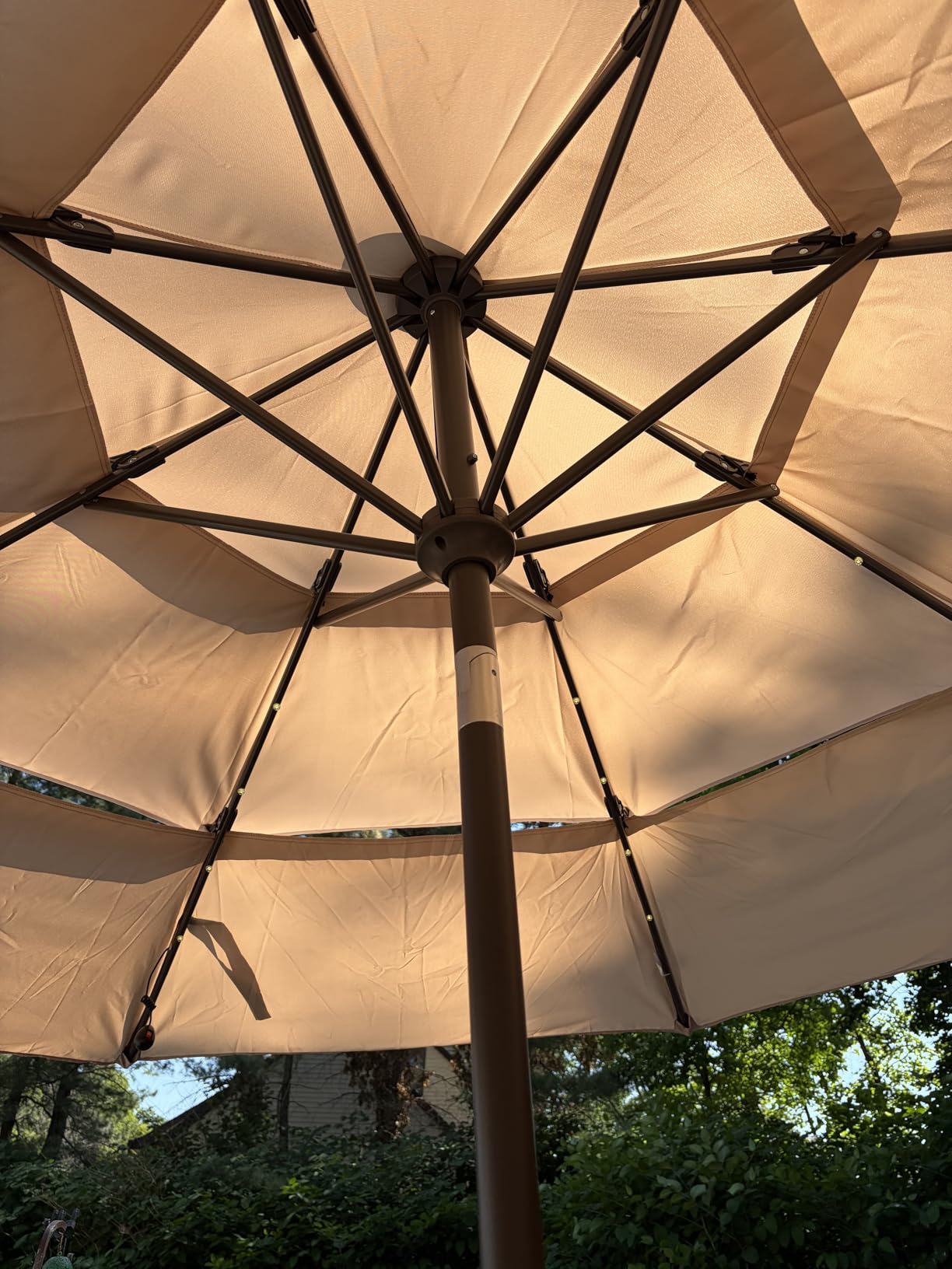 10ft 3-Tier Patio Umbrella with 32 Solar Powered LED Lights, Windproof Outdoor Market Umbrella for Deck, Poolside & Garden, Sturdy Push-Button Tilt Table Umbrella, Navy Blue customer photo 1