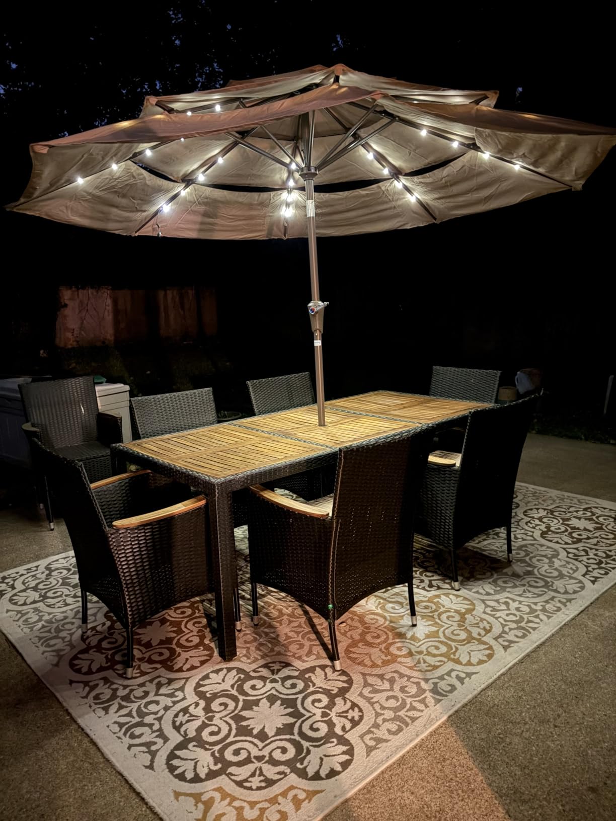 10ft 3-Tier Patio Umbrella with 32 Solar Powered LED Lights, Windproof Outdoor Market Umbrella for Deck, Poolside & Garden, Sturdy Push-Button Tilt Table Umbrella, Navy Blue customer photo 2