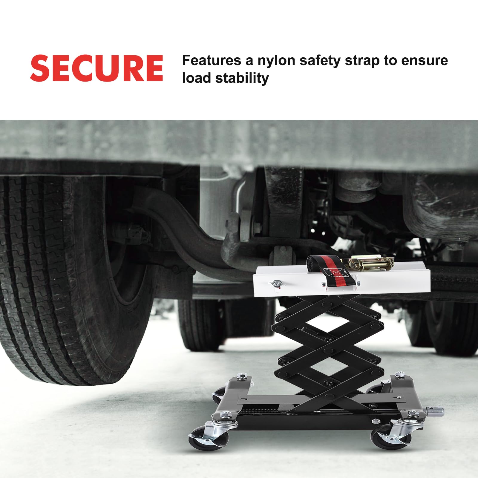 GarveeTech 450 LBS Low Profile Transmission Jack - Heavy-Duty Auto Repair Lift with 7-23 Inch Height Range, 2M Safety Straps & 4 Brake Wheels for Safe, Smooth Repairs - Black customer photo 1