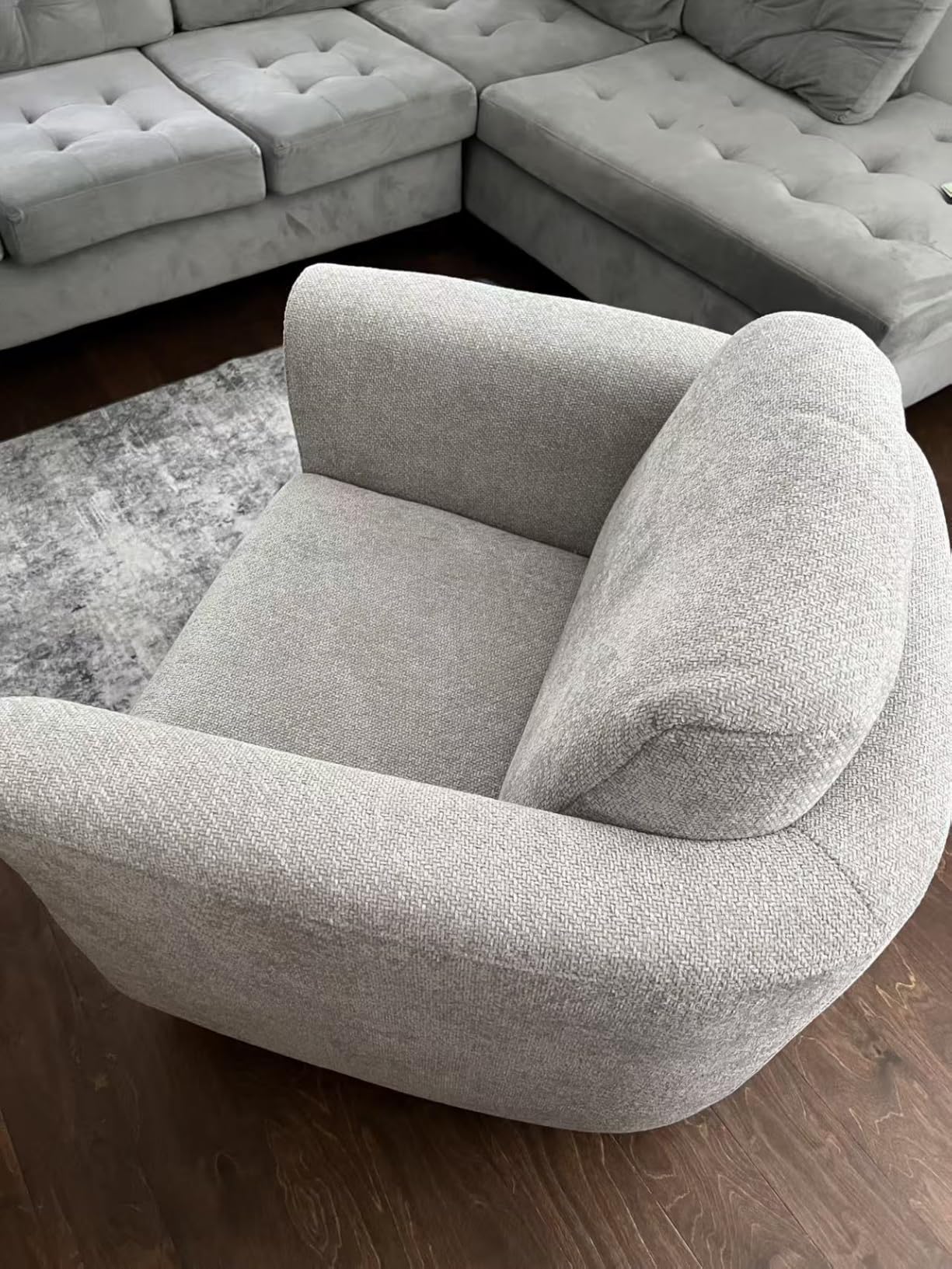 Swivel Accent Chair, 360 Barrel Chair with Solid Wood Frame and Removable Ergonomic Support Back Cushion, Fully Assembled Chenille Armchair for Living Room and Bedroom, Beige customer photo 2
