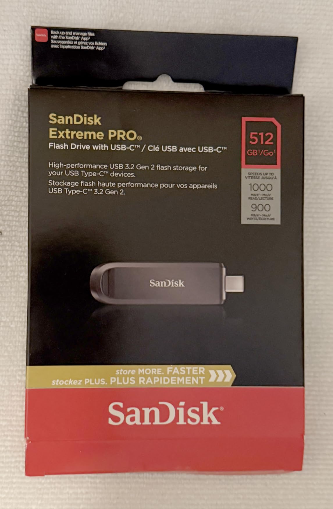SanDisk 256GB Extreme PRO Flash Drive with USB-C - Up to 1000MB/s Read speeds and 900MB/s Write speeds - for Laptops, Computers and Tablets - High-Performance USB Type-C, Black - SDCZ890-256G-G46 customer photo 1