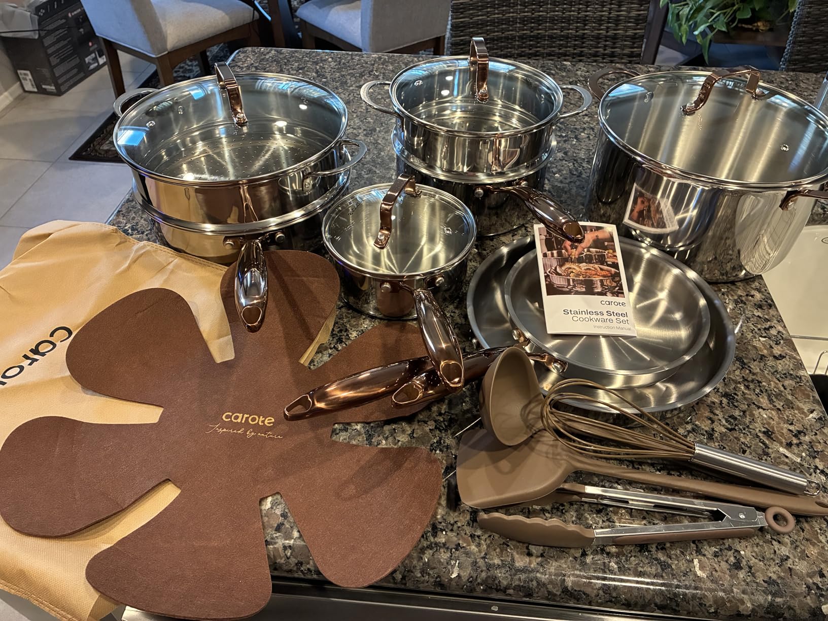 CAROTE 21pcs Tri-Ply Stainless Steel Cookware Set, Pots and Pans Set, Non Toxic Induction Kitchen Cooking Sets, Cookware Collection, Mirror Polish, Gold customer photo 2