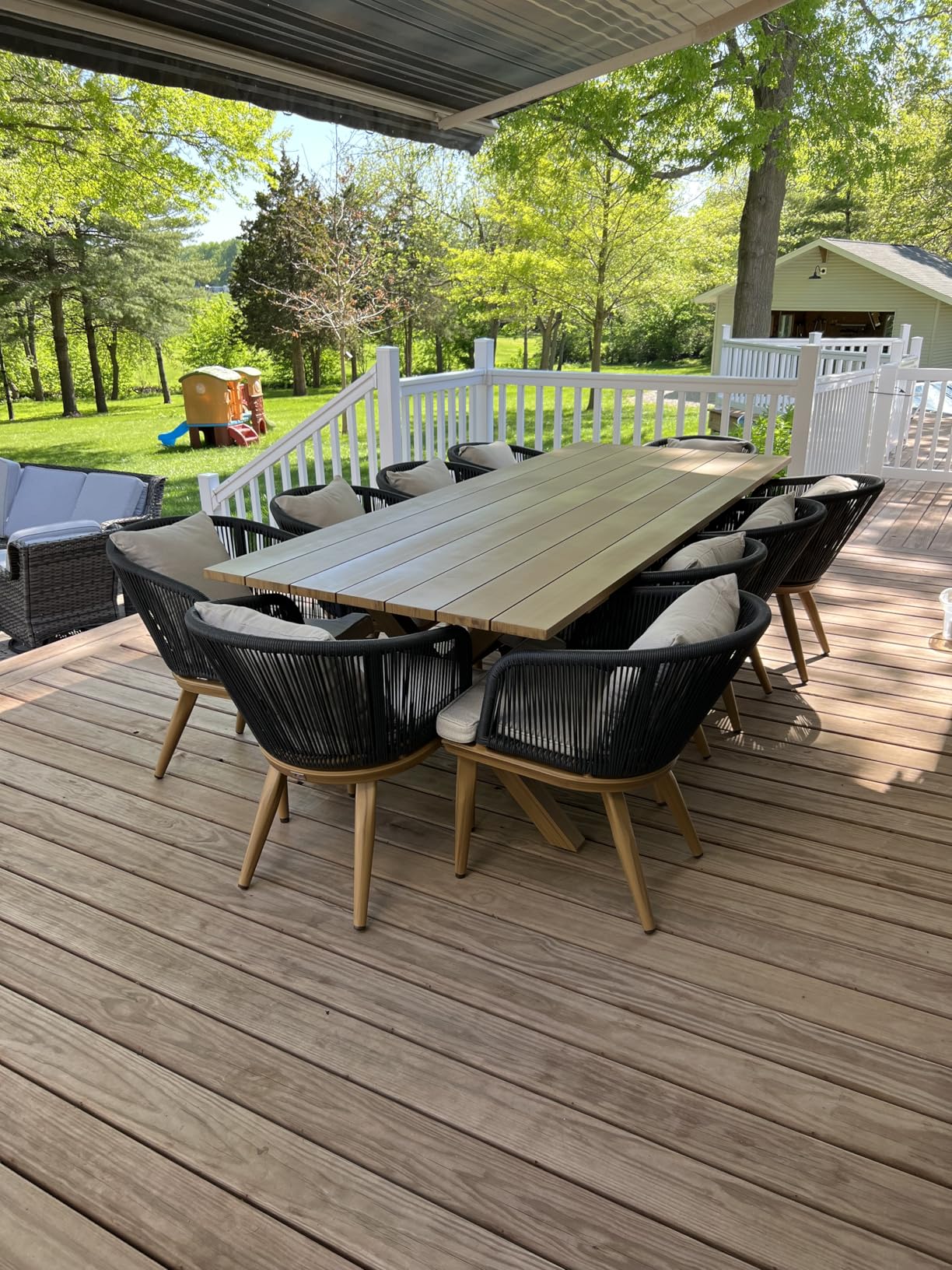 PURPLE LEAF 5 Pieces Patio Dining Set Wicker Outdoor Furniture Rectangular Table and Chairs Set for Garden Deck Aluminum Frame Backyard Kitchen Set, Cushions and Pillows Included customer photo 2