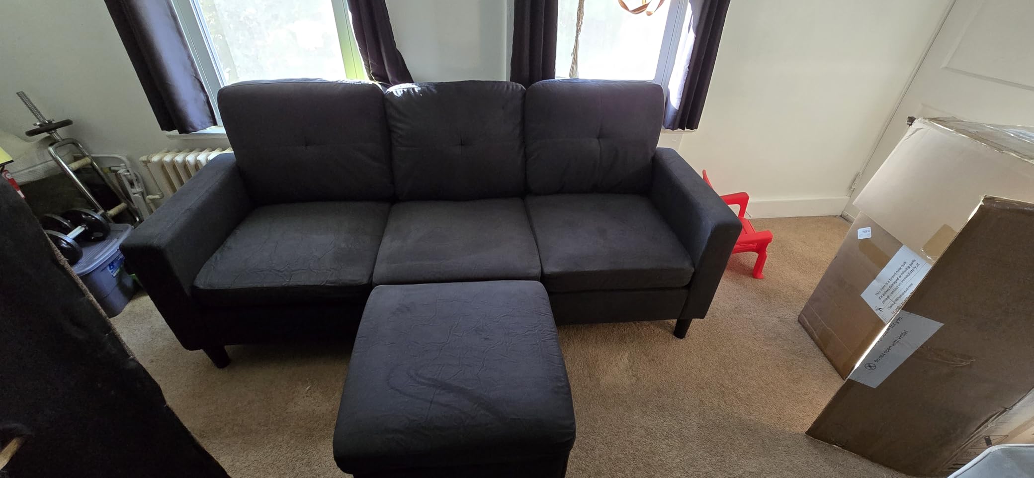 SUNLEI L-Shaped Sectional Couch, Modern Grey Reversible Sectional Sofa with Reversible Ottoman, 3-Seat Compact Couches for Living Room Apartment, Studio & Office, Easy Assembly, Grey customer photo 1