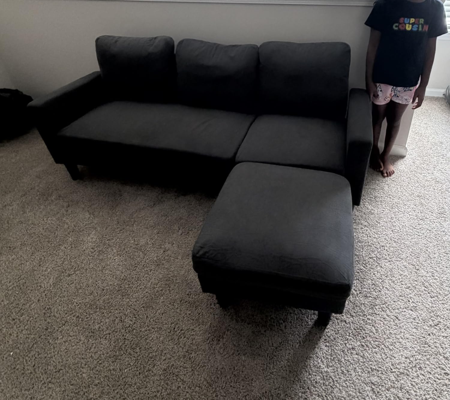 SUNLEI L-Shaped Sectional Couch, Modern Grey Reversible Sectional Sofa with Reversible Ottoman, 3-Seat Compact Couches for Living Room Apartment, Studio & Office, Easy Assembly, Grey customer photo 2