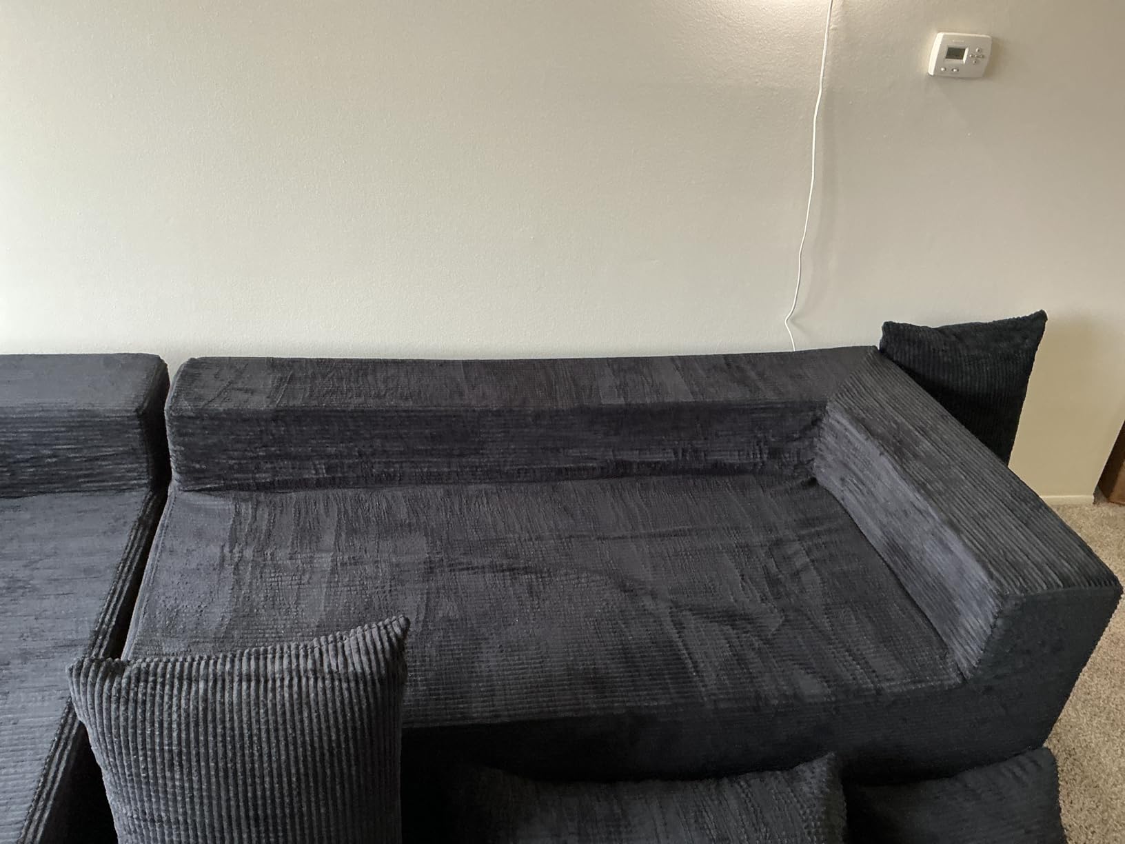 GRUSIGN Cloud Sectional Boneless Couches for Living Room, Modular L Shaped Couch with Deep Seat Oversized Right Facing Chaise, Memory Foam Compressed Spineless 3 Seater Sofa for Apartment, Black customer photo 2
