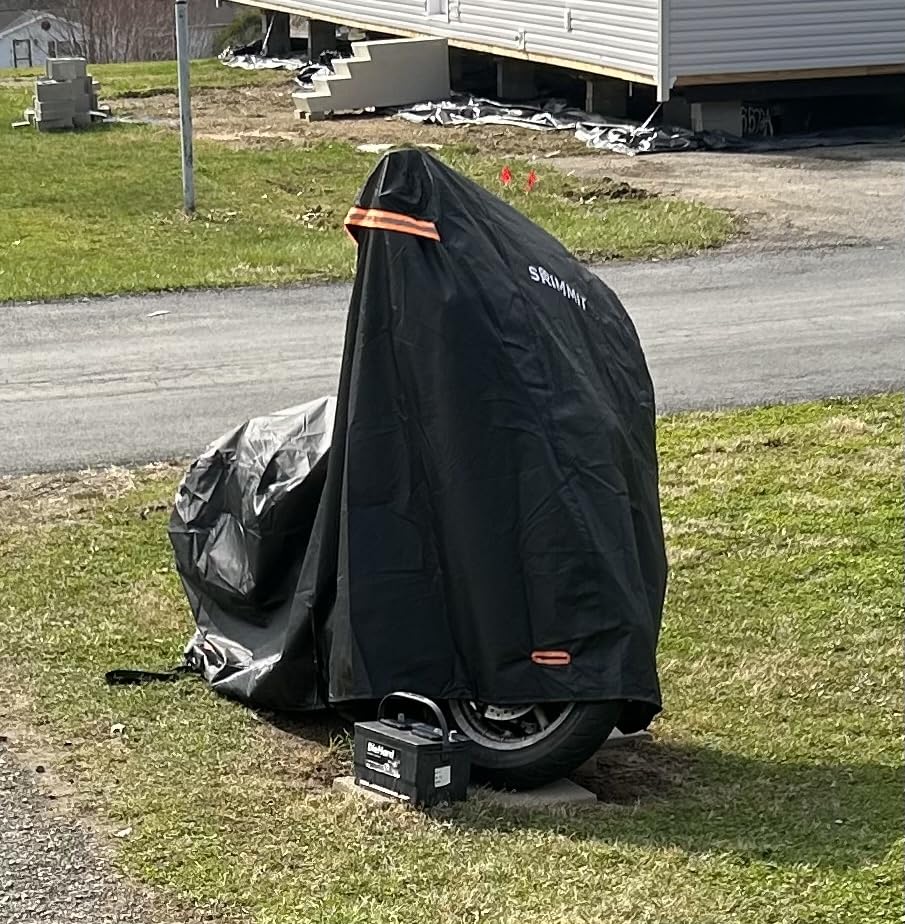 Motorcycle Cover Heavy Duty, 420D Motorcycle Cover Waterproof Outdoor with Nano Coating, 5 Reflective Strips and Air Vents, Dirtbike Cover (Black 3XL) customer photo 1