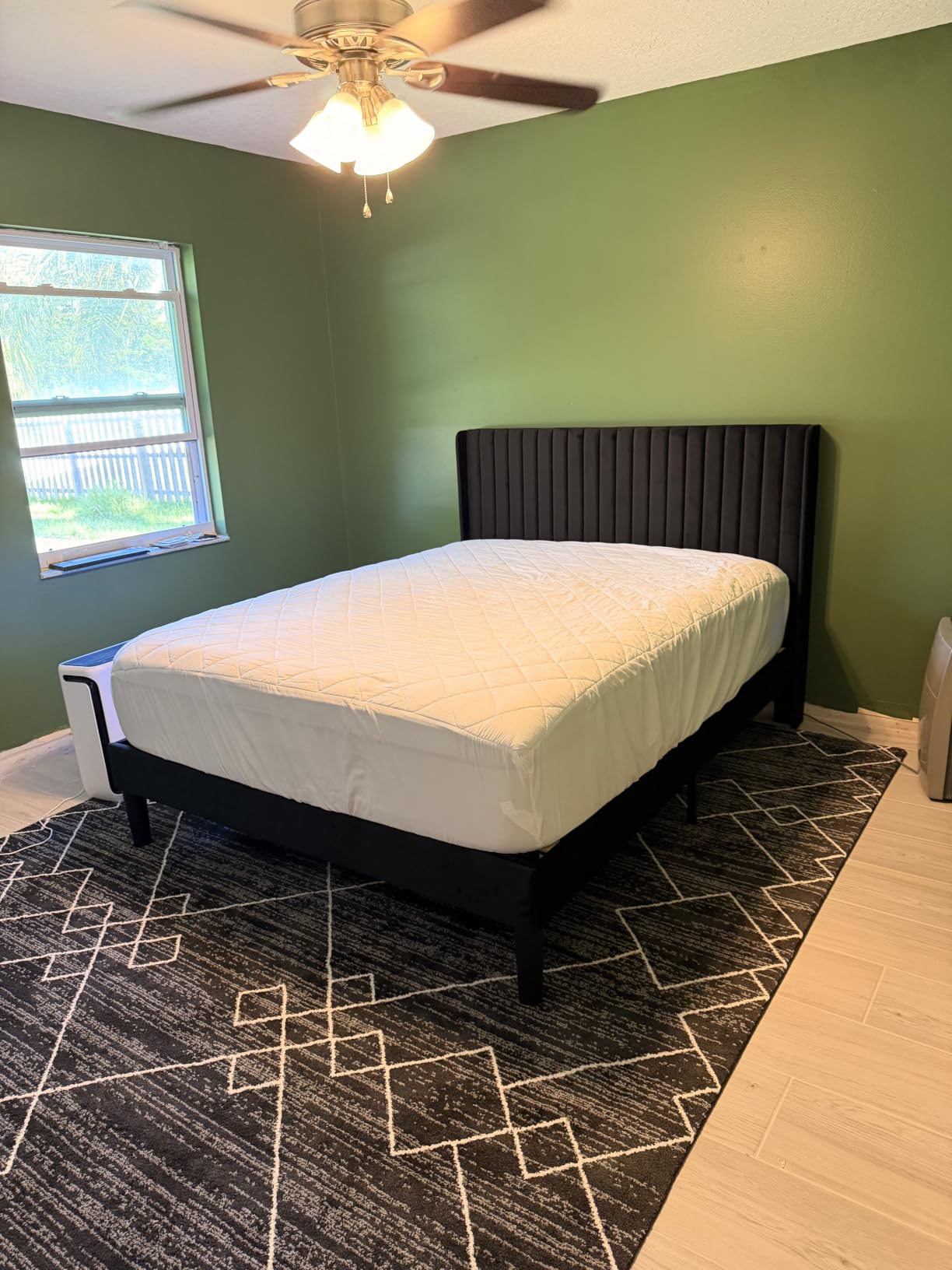 SHA CERLIN Full Size Velvet Bed Frame with Vertical Channel Tufted Wingback Headboard, Upholstered Platform Bed with Wood Slats, No Box Spring Needed, Easy Assembly, Cream White customer photo 1