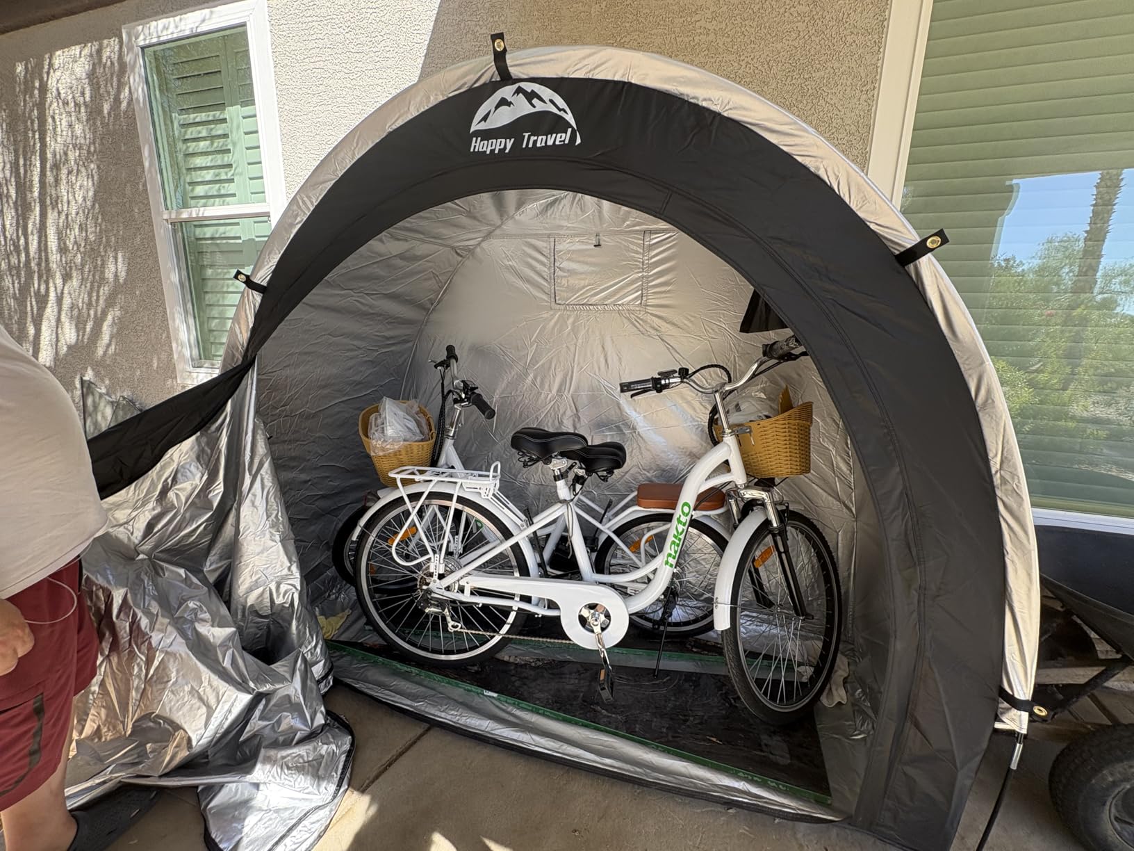 Happy Travel Bike Storage Shed Tent, Outdoor Portable Bicycle Storage Sheds with 210D Oxford Fabric PU4000 Waterproof for 2/3/4/6/8 Bikes, Bike Covers Shelter for Motorcycle, Garden Tools, Toys, Lawn Mower customer photo 1