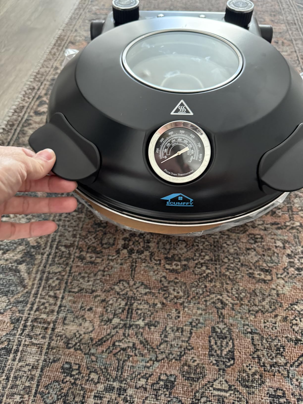 Pizza Oven Indoor, 12 Inch Retro Pizza Maker, Rapid Heating 800°F, 1200W Glazed Ceramic Stone Electric Pizza Cooker, Two-button Precise Temperature Control, Viewing Window for Precise Cooking customer photo 2