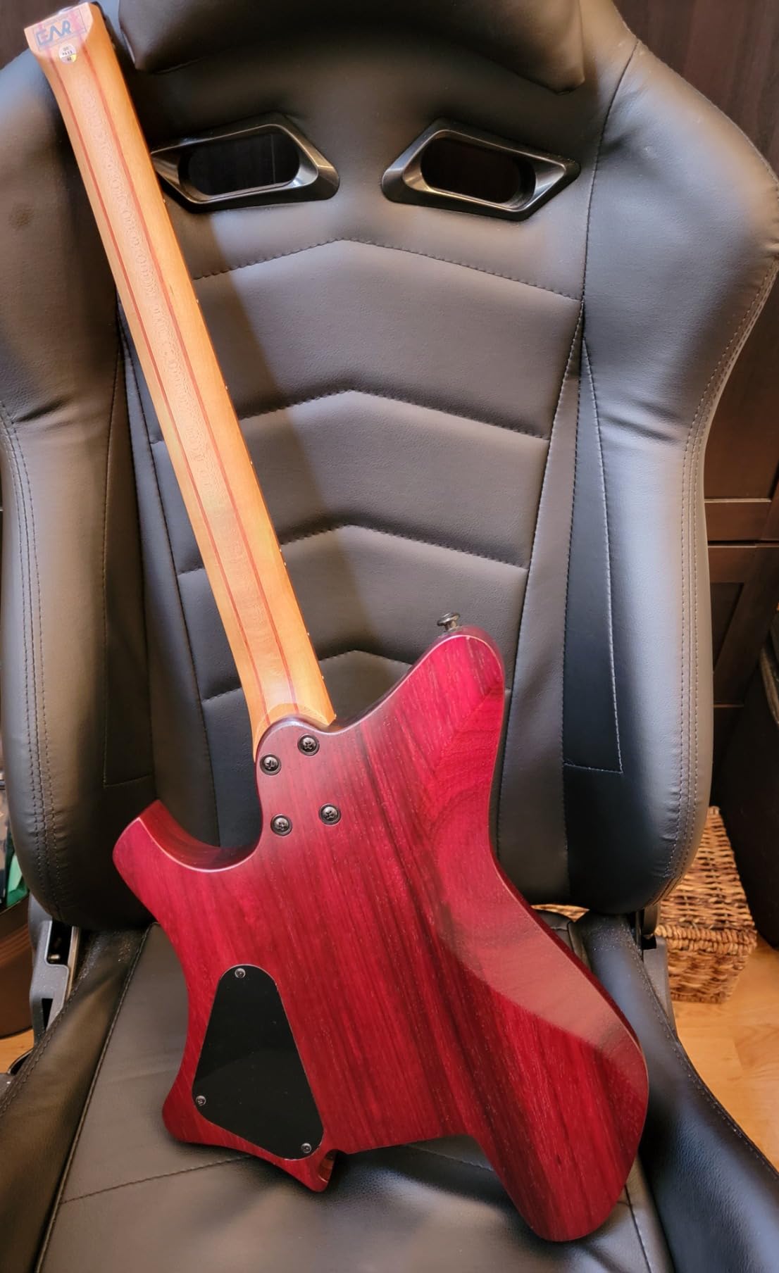 EART Headless Electric Guitar GW2 fixed Bridge for 6 String Travel Guitar, Stainless Steel Frets, Poplar Burl Venner Top, Purple customer photo 2