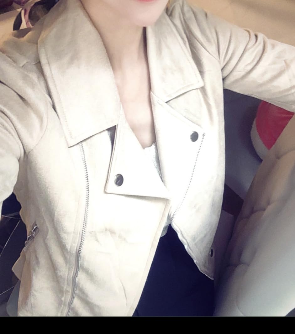 Women's Short Soft Zip Up Faux Suede Biker Moto Jacket customer photo 2