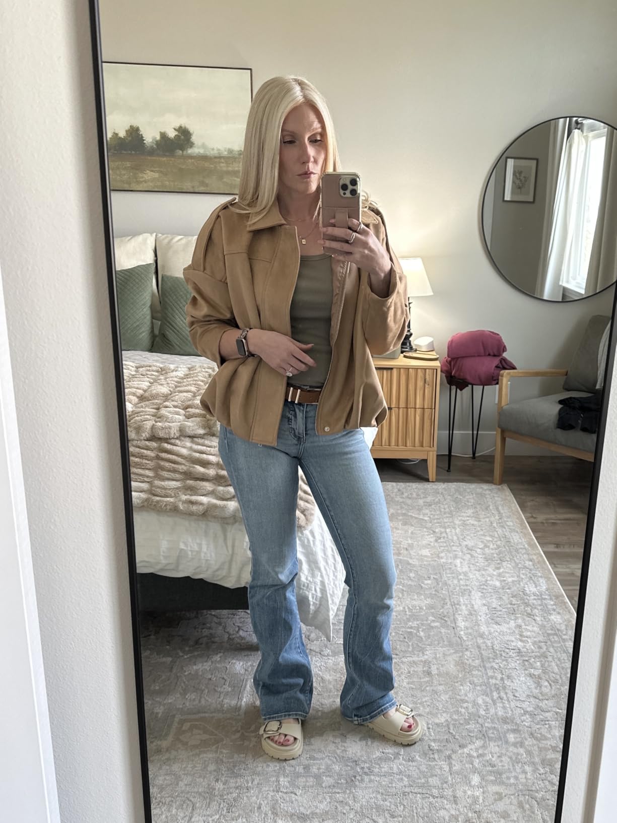 Women's Faux Suede Bomber Jacket Oversized Pilot Coats Fall Lapel Zip Up Motorcycle Streetwear Outerwear customer photo 1