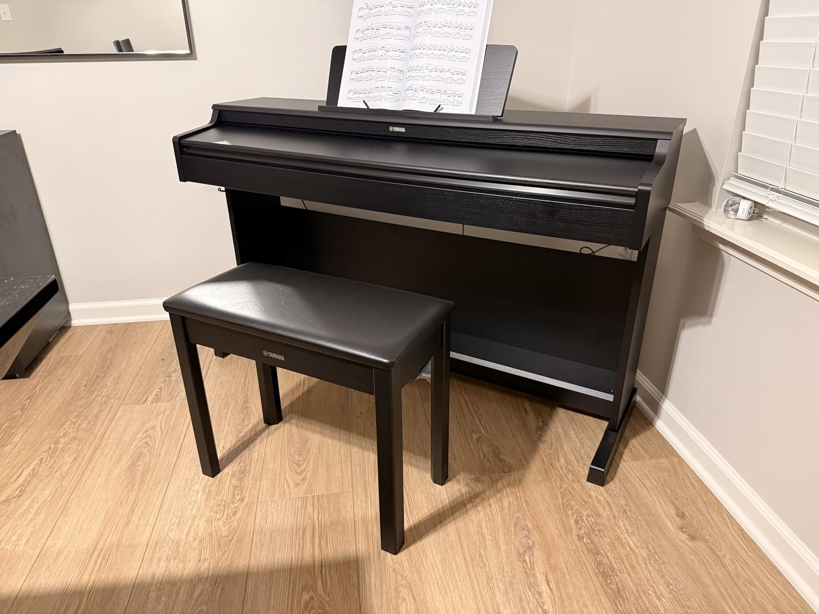 Yamaha YDP105 88-Key Weighted Action Upright Digital Piano for Beginner and Intermediate Players, 3-Pedal Unit, Bench Included, White customer photo 1